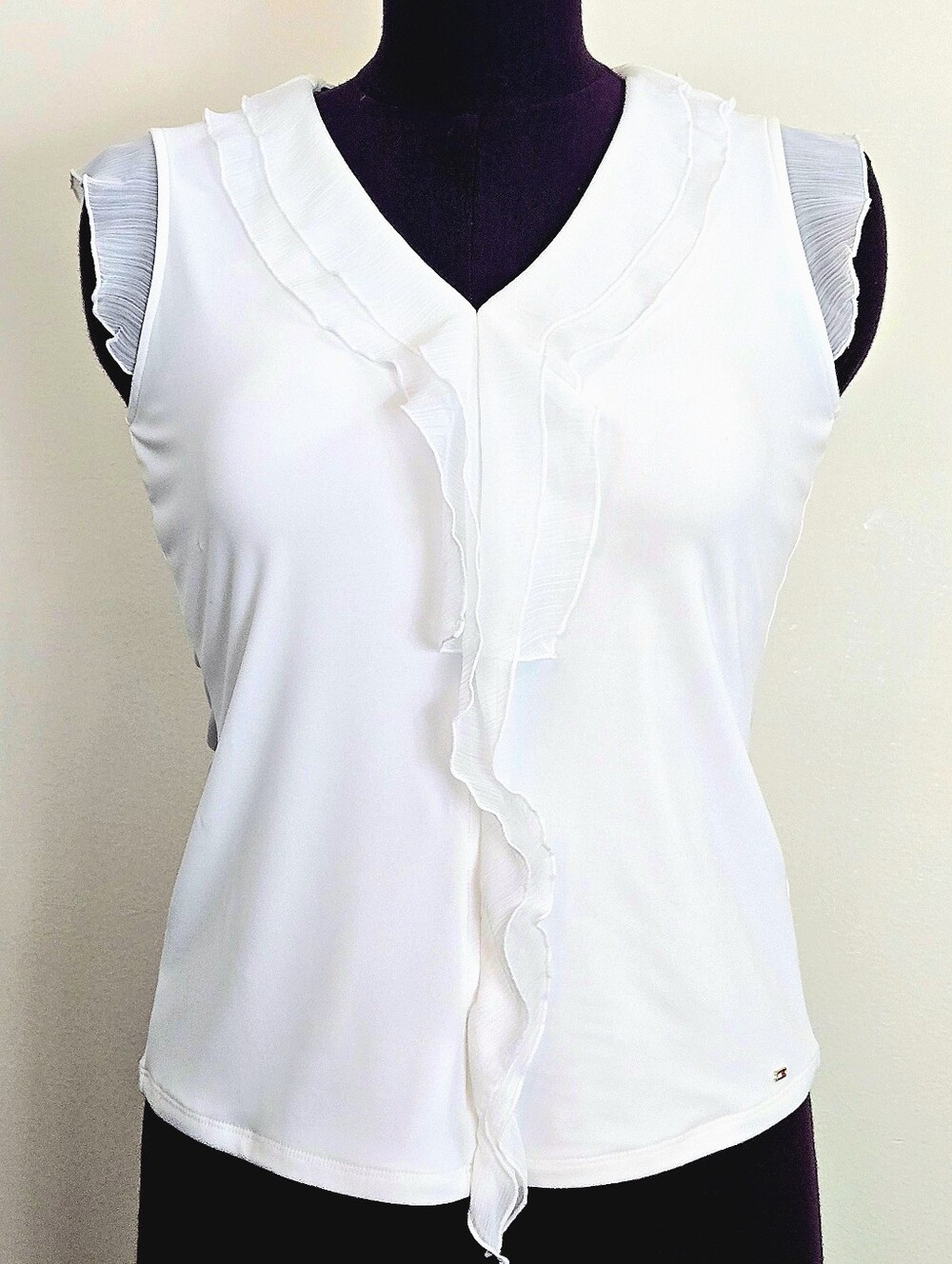 Tommy Hilfiger White Sleeveless Ruffle V-Neck Camisole